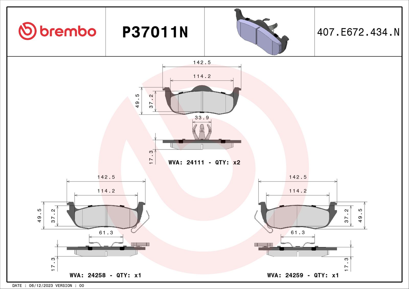 PRIME Ceramic Rear Disc Brake Pad Set - P37011N_01