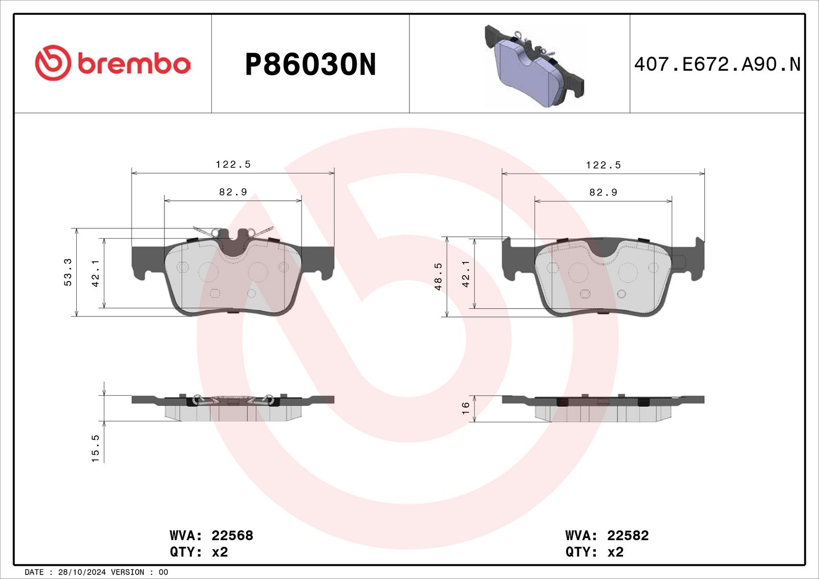 PRIME Ceramic Rear Disc Brake Pad Set - P86030N_01
