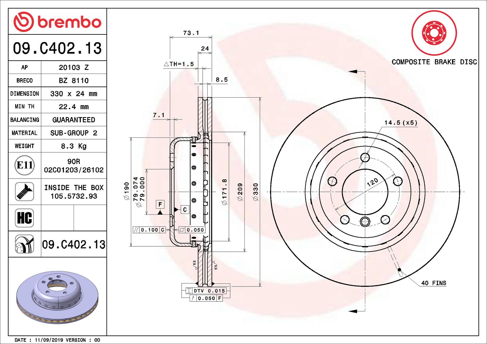 PRIME Composite Front Disc Brake Rotor - 09.C402.13_06