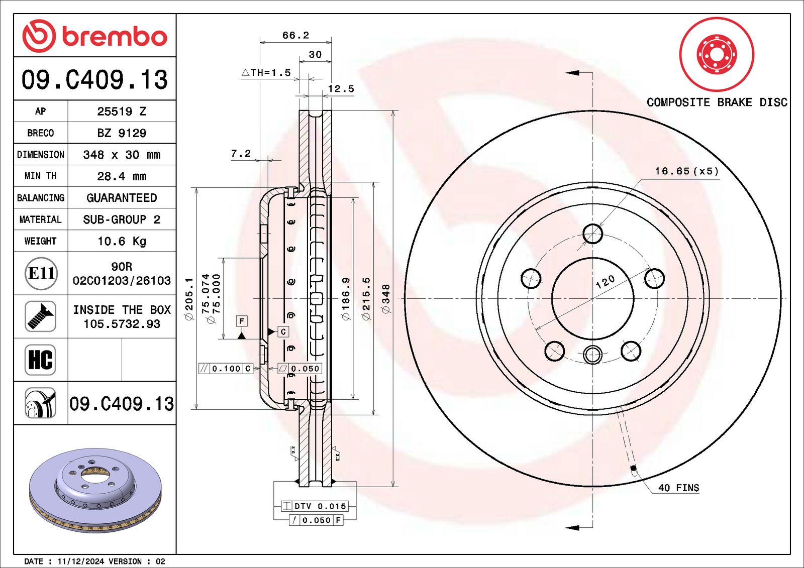 PRIME Composite Front Disc Brake Rotor - 09.C409.13_07