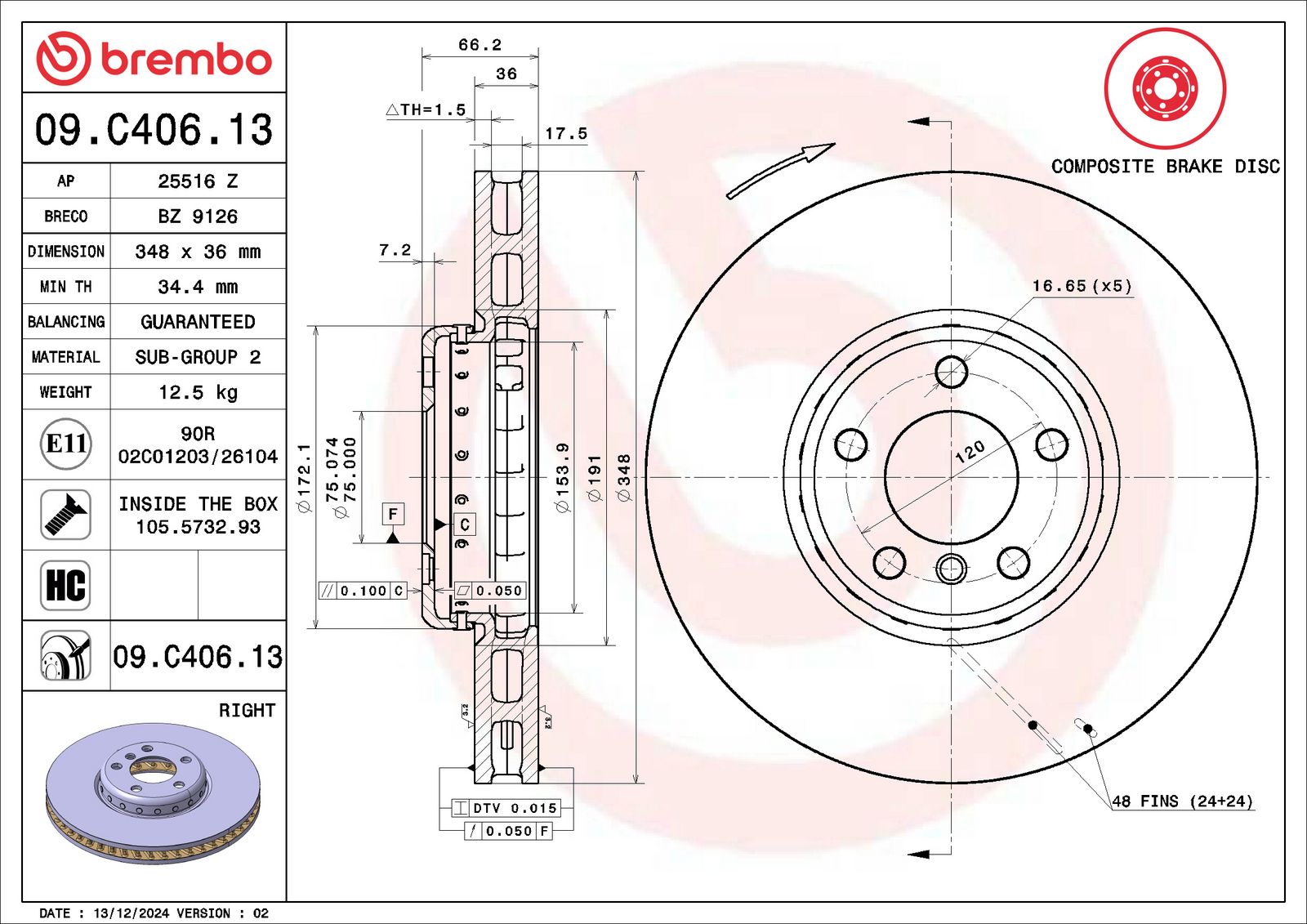 PRIME Composite Front Right Disc Brake Rotor - 09.C406.13_06
