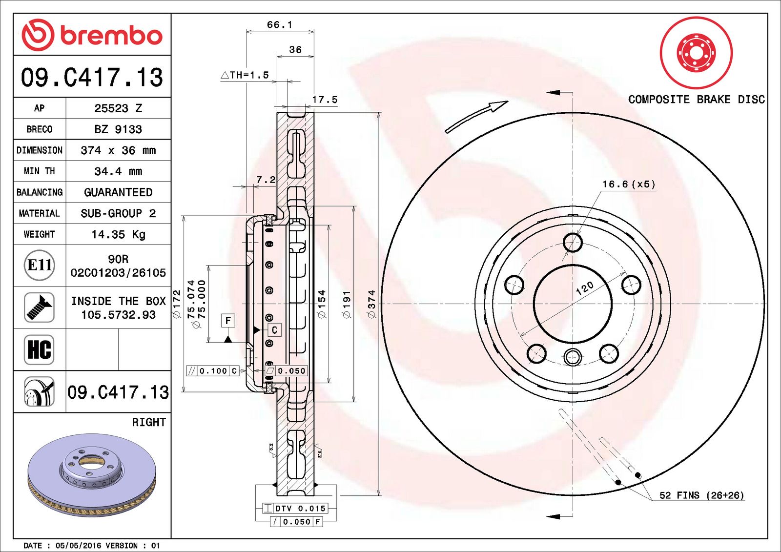 PRIME Composite Front Right Disc Brake Rotor - 09.C417.13_06