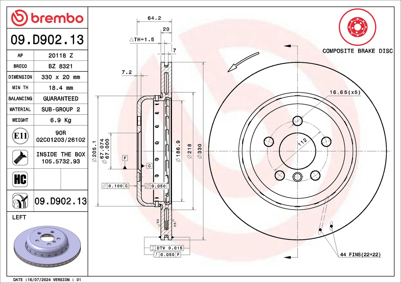 PRIME Composite Rear Left Disc Brake Rotor - 09.D902.13_06