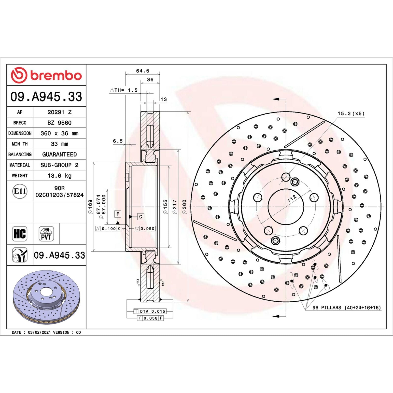 PRIME Dual Cast Front Disc Brake Rotor - 09.A945.33_02