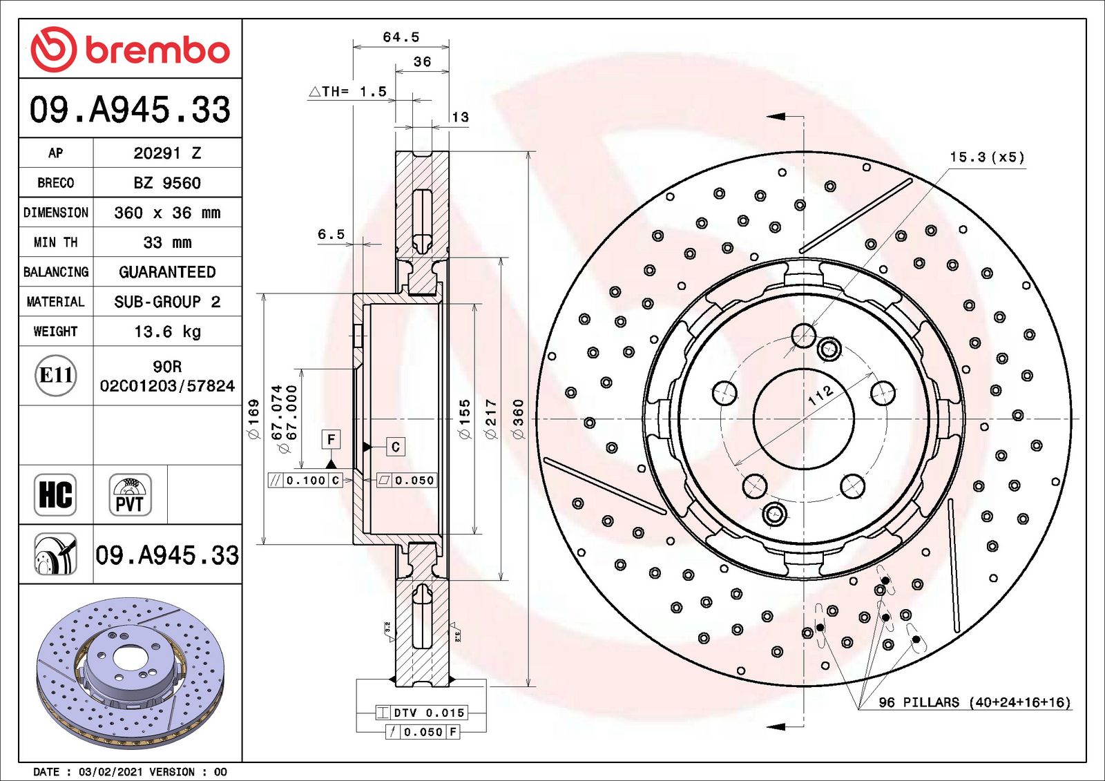 PRIME Dual Cast Front Disc Brake Rotor - 09.A945.33_02