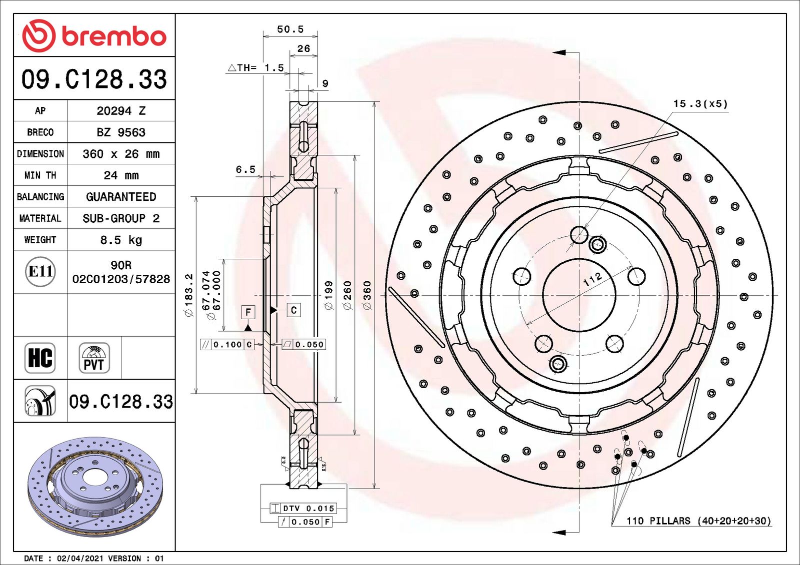 PRIME Dual Cast Rear Disc Brake Rotor - 09.C128.33_06