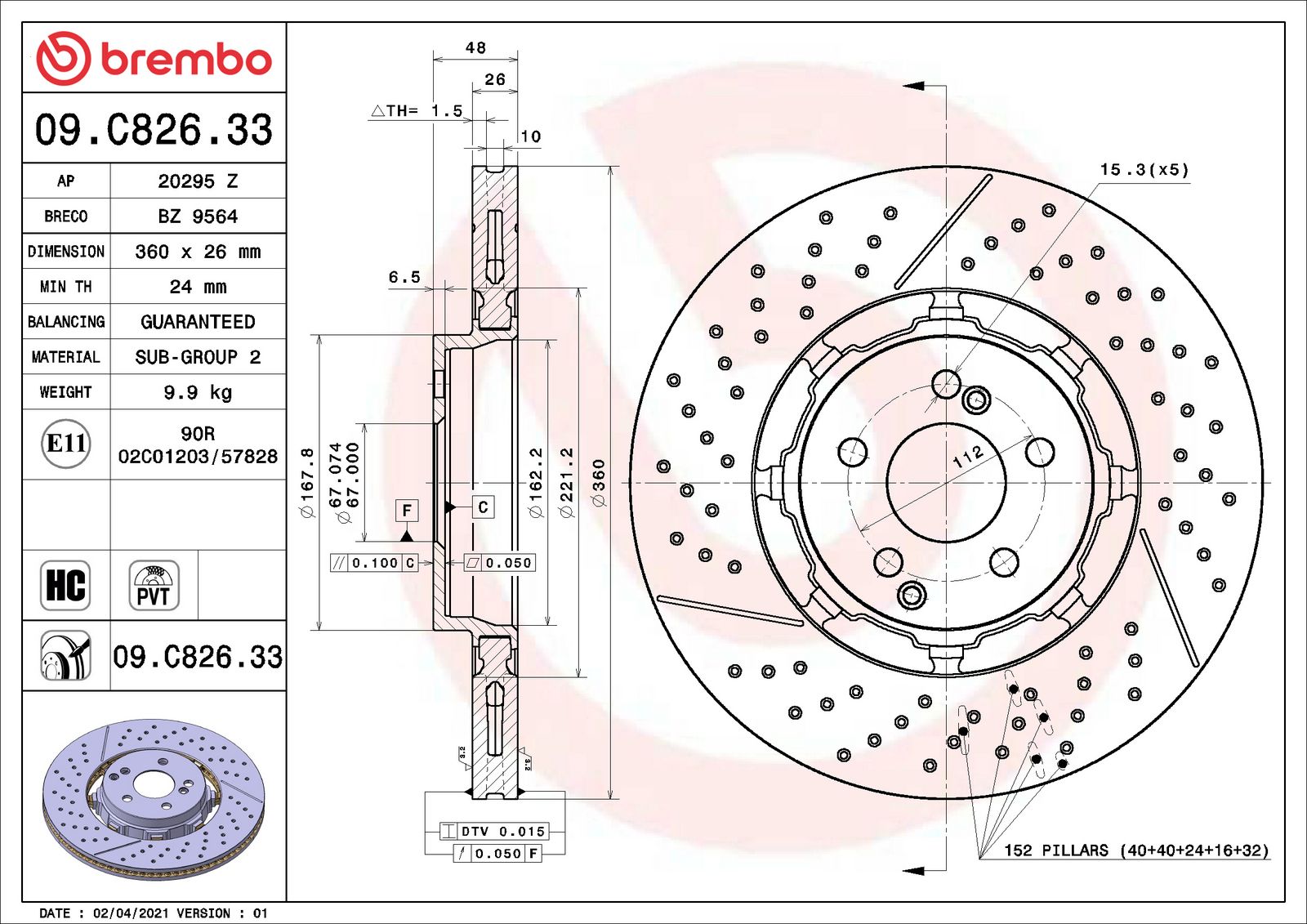 PRIME Dual Cast Rear Disc Brake Rotor - 09.C826.33_06
