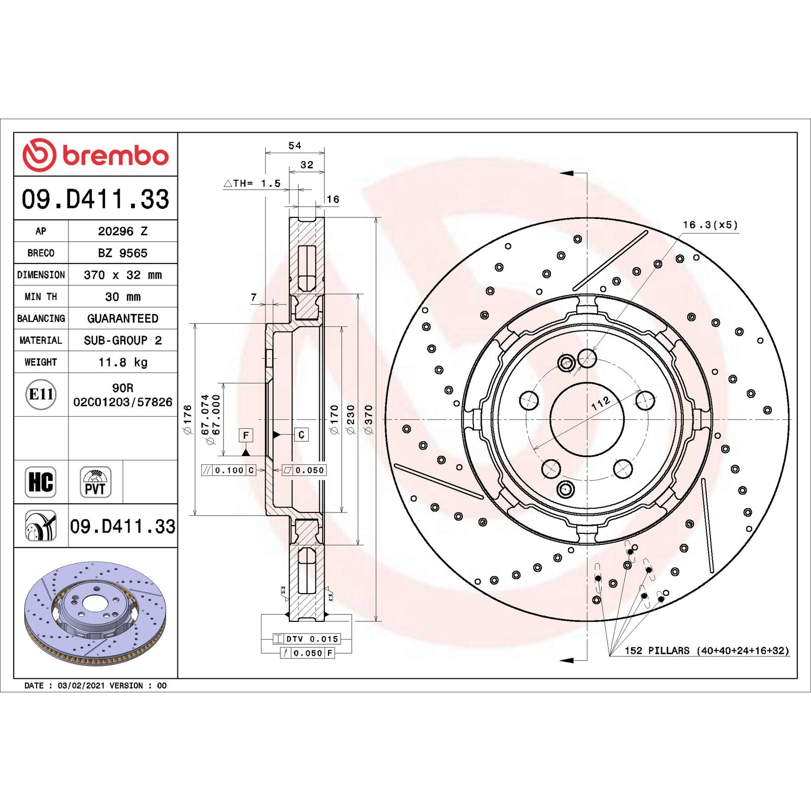 PRIME Dual Cast Rear Disc Brake Rotor - 09.D411.33_06