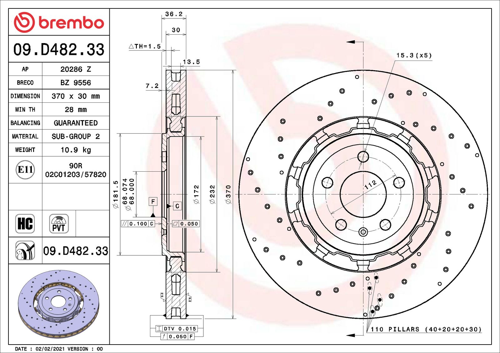 PRIME Dual Cast Rear Disc Brake Rotor - 09.D482.33_02