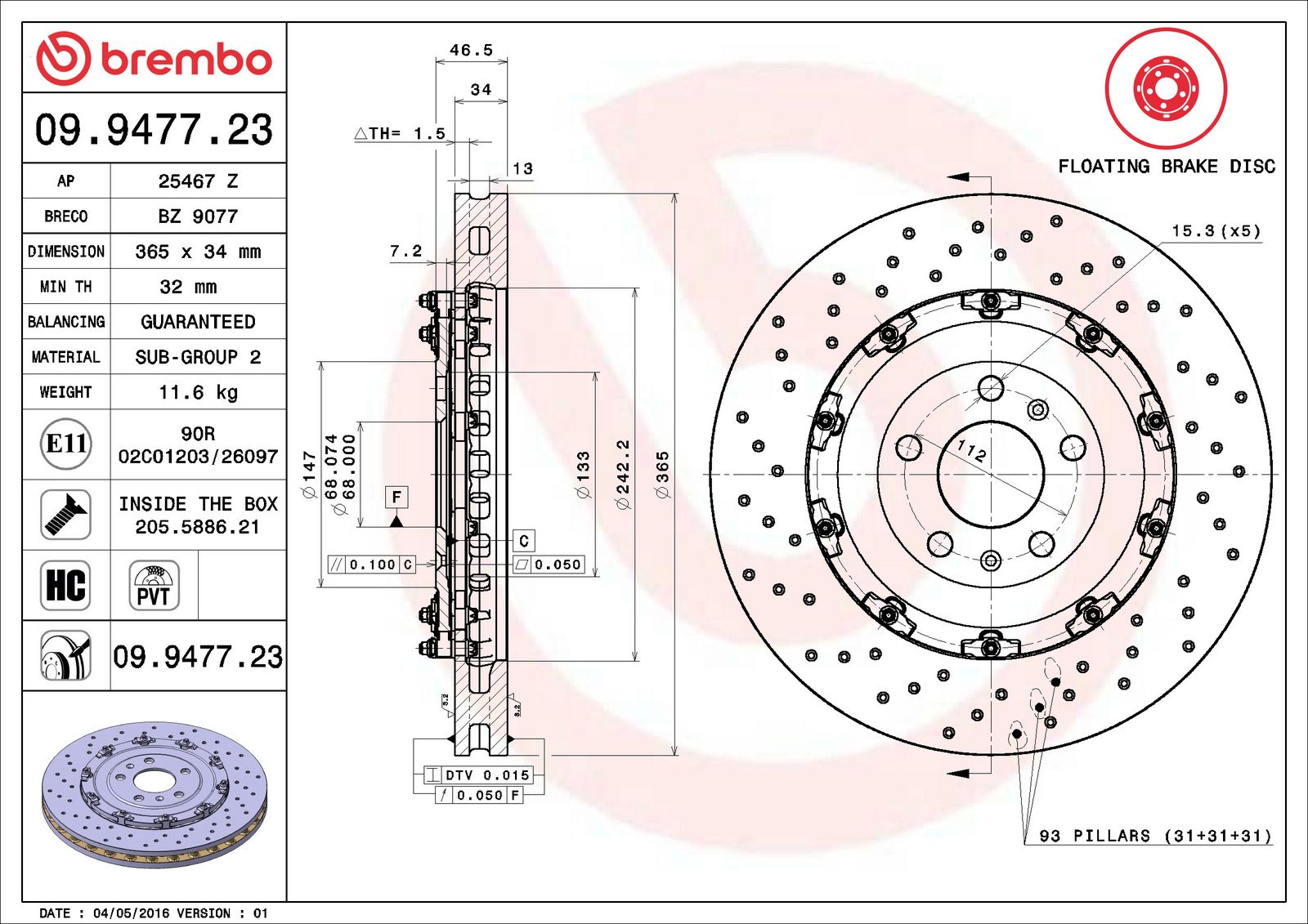 PRIME Floating Front Disc Brake Rotor - 09.9477.23_06
