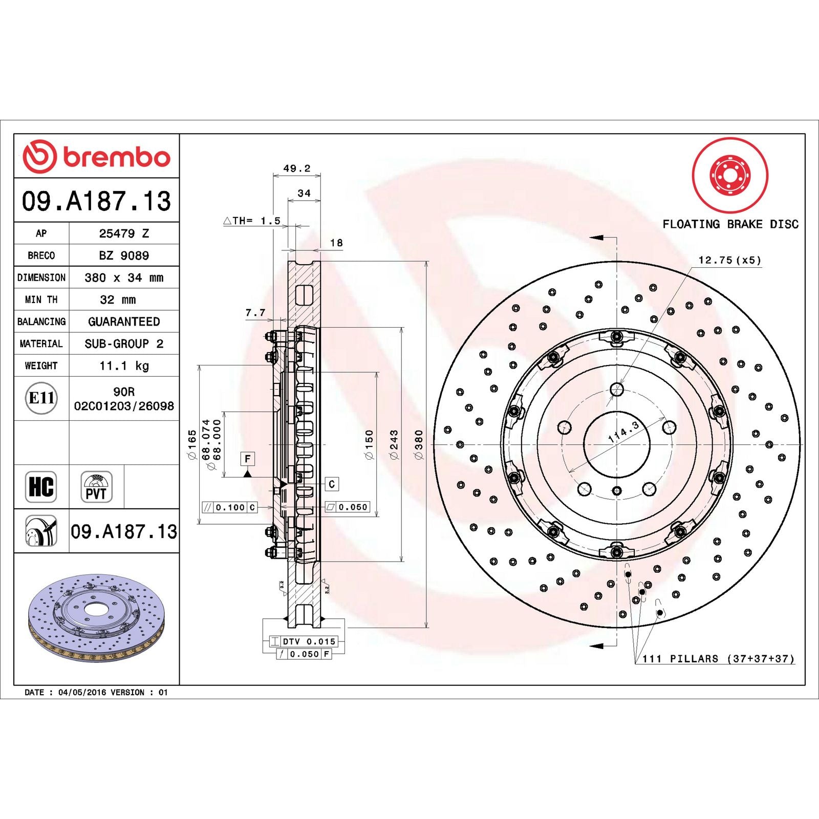 PRIME Floating Front Disc Brake Rotor - 09.A187.13_06