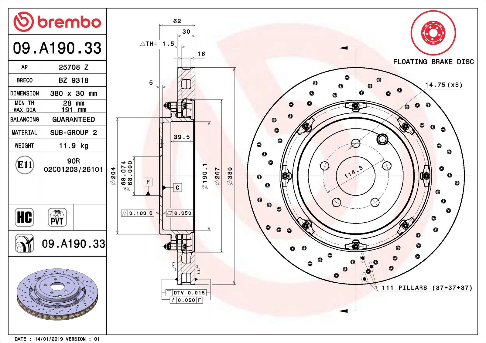 PRIME Floating Rear Disc Brake Rotor - 09.A190.33_01