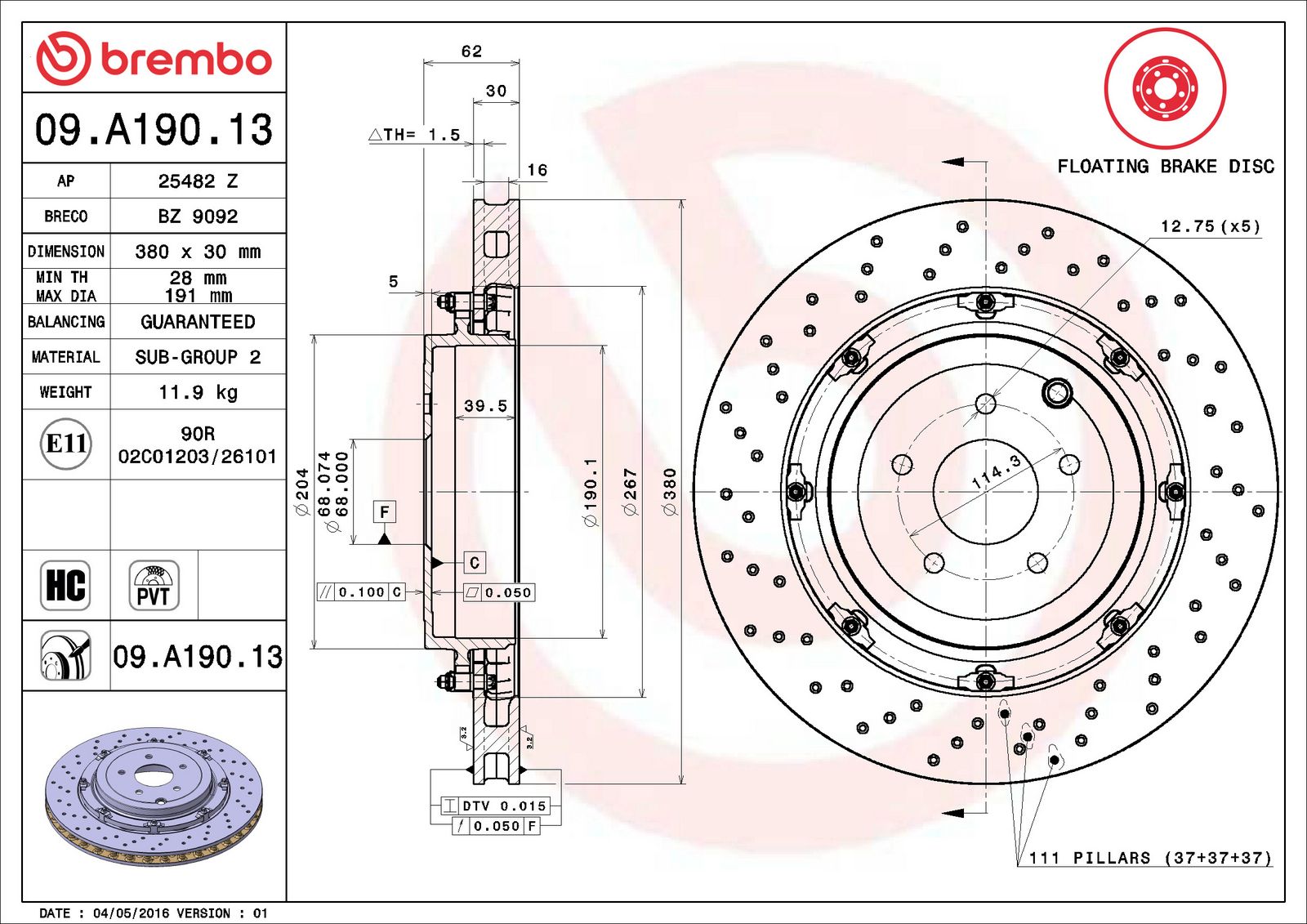 PRIME Floating Rear Disc Brake Rotor - 09.A190.13_06