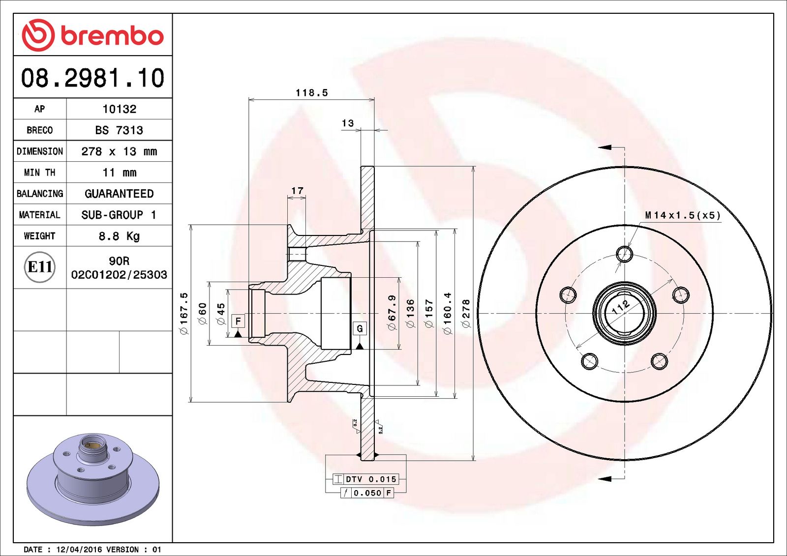PRIME Front Disc Brake Rotor - 08.2981.10_06