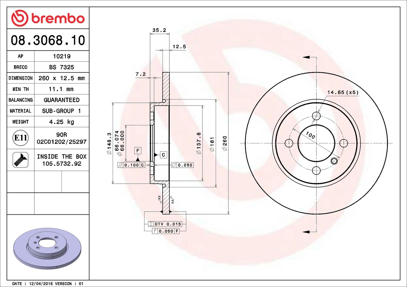 PRIME Front Disc Brake Rotor - 08.3068.10_06