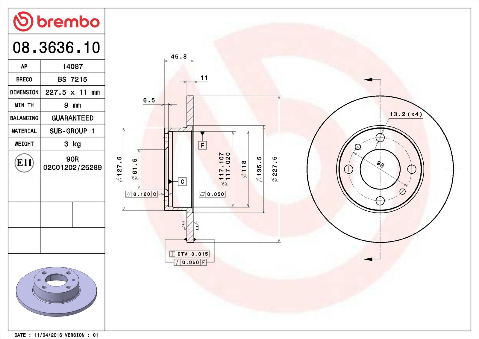 PRIME Front Disc Brake Rotor - 08.3636.10_06