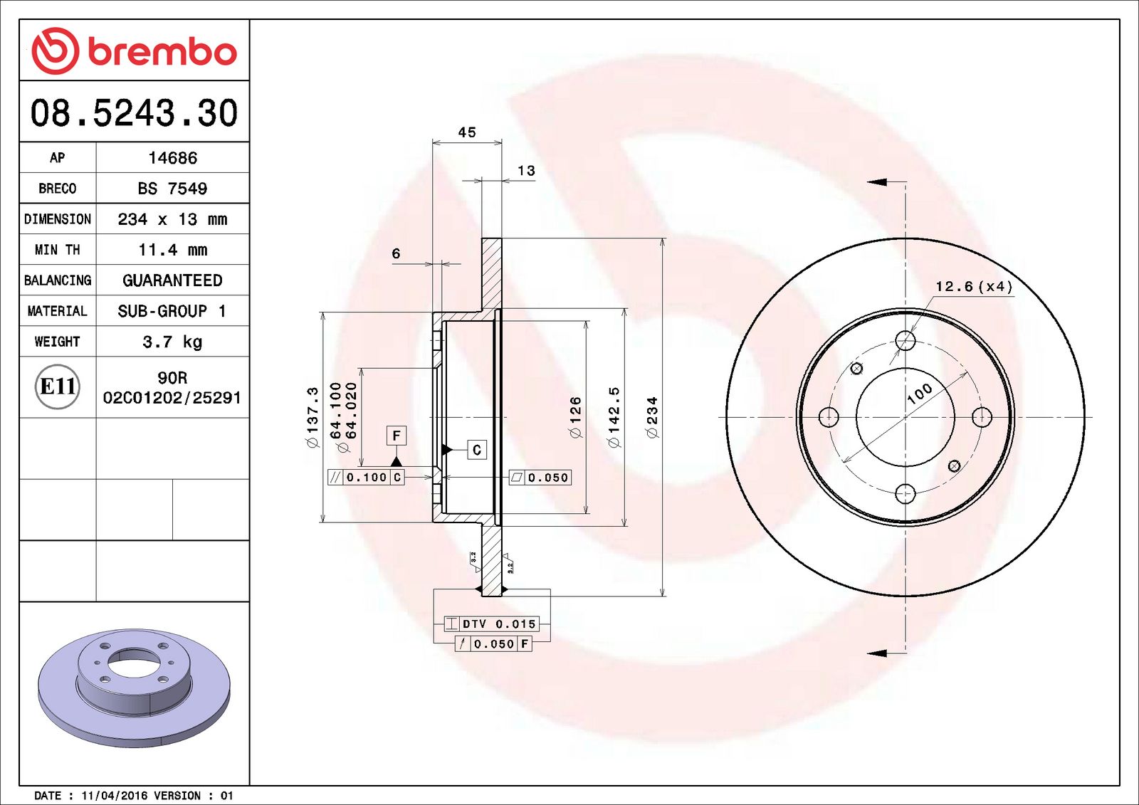 PRIME Front Disc Brake Rotor - 08.5243.30_01