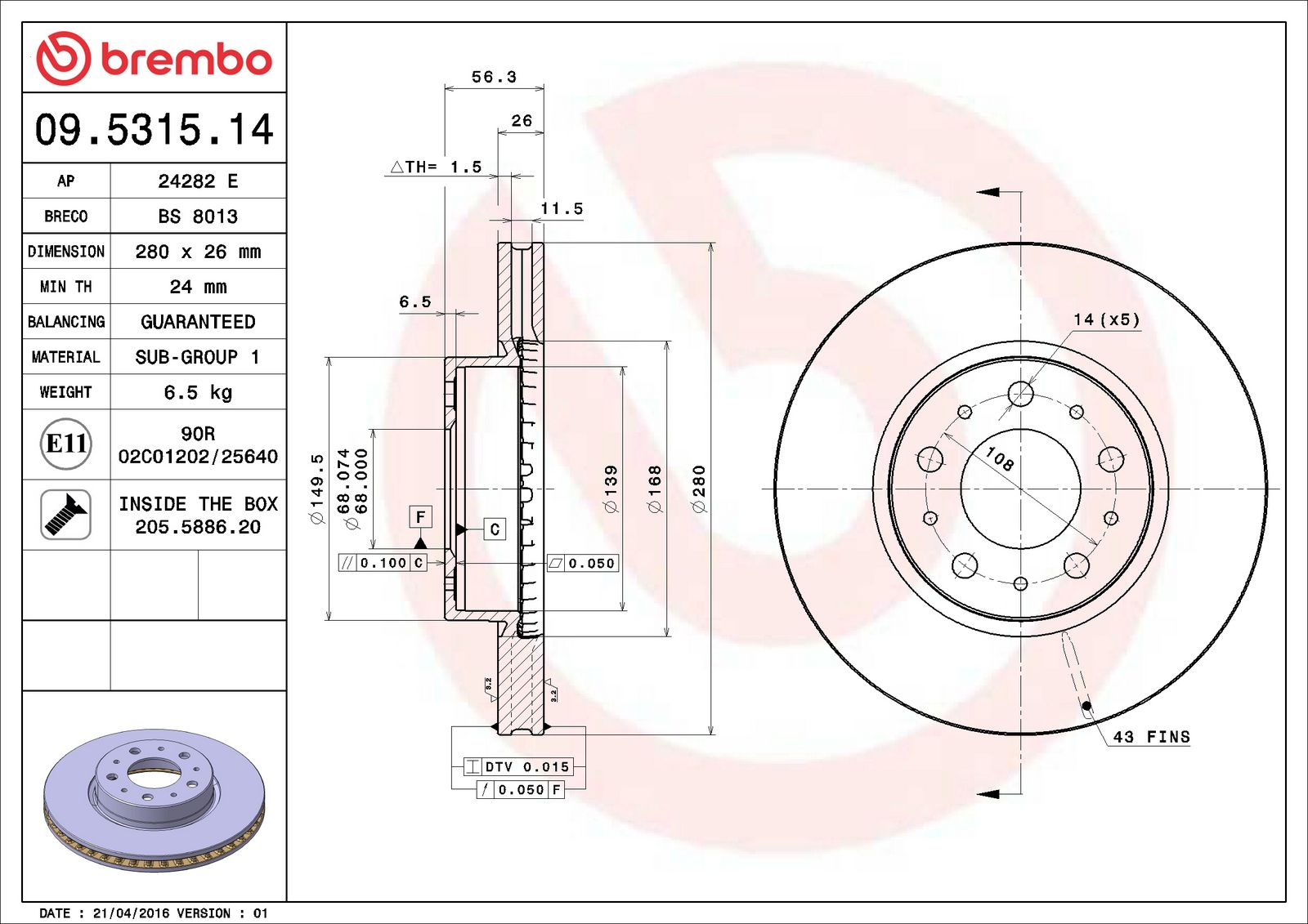 PRIME Front Disc Brake Rotor - 09.5315.14_06