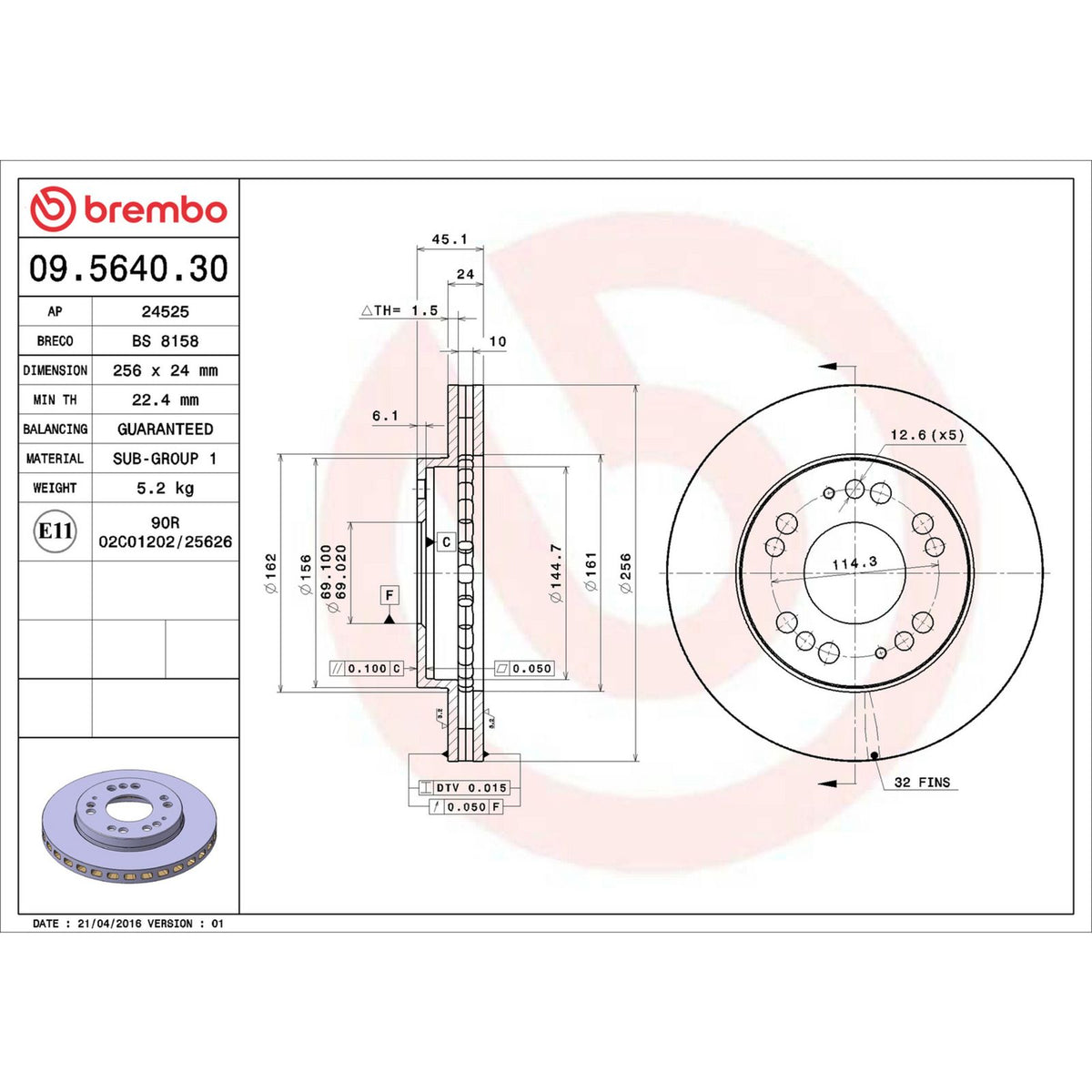 PRIME Front Disc Brake Rotor - 09.5640.30_01