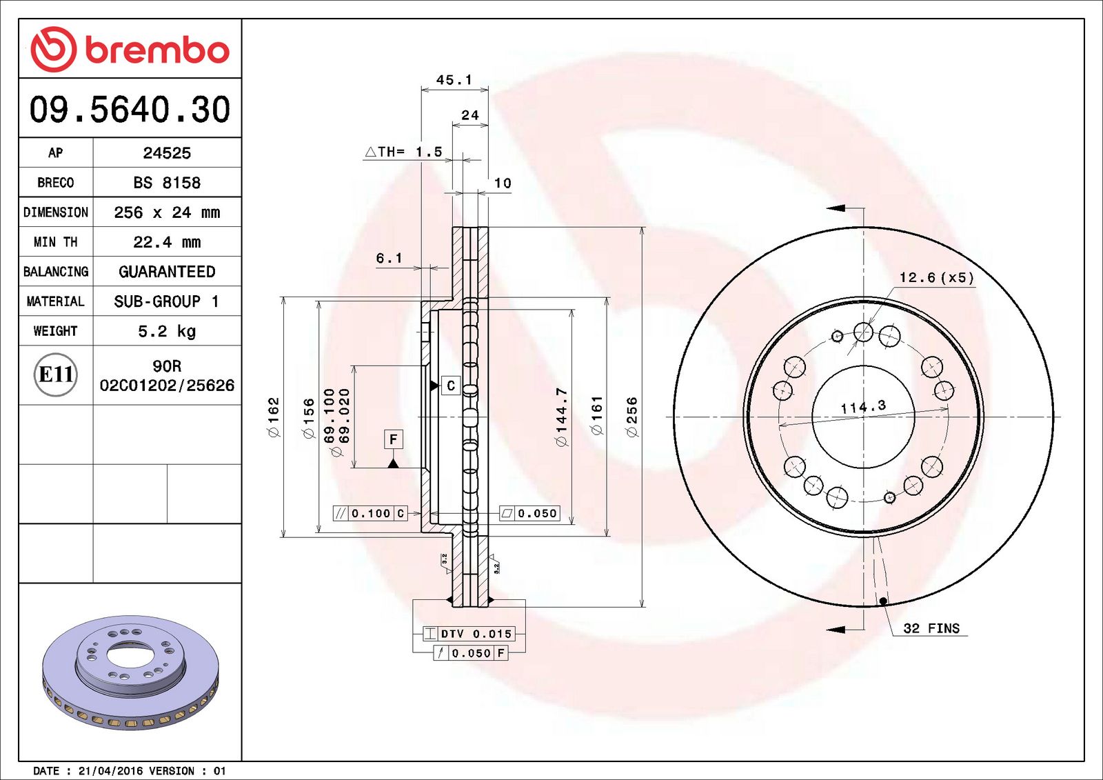 PRIME Front Disc Brake Rotor - 09.5640.30_02