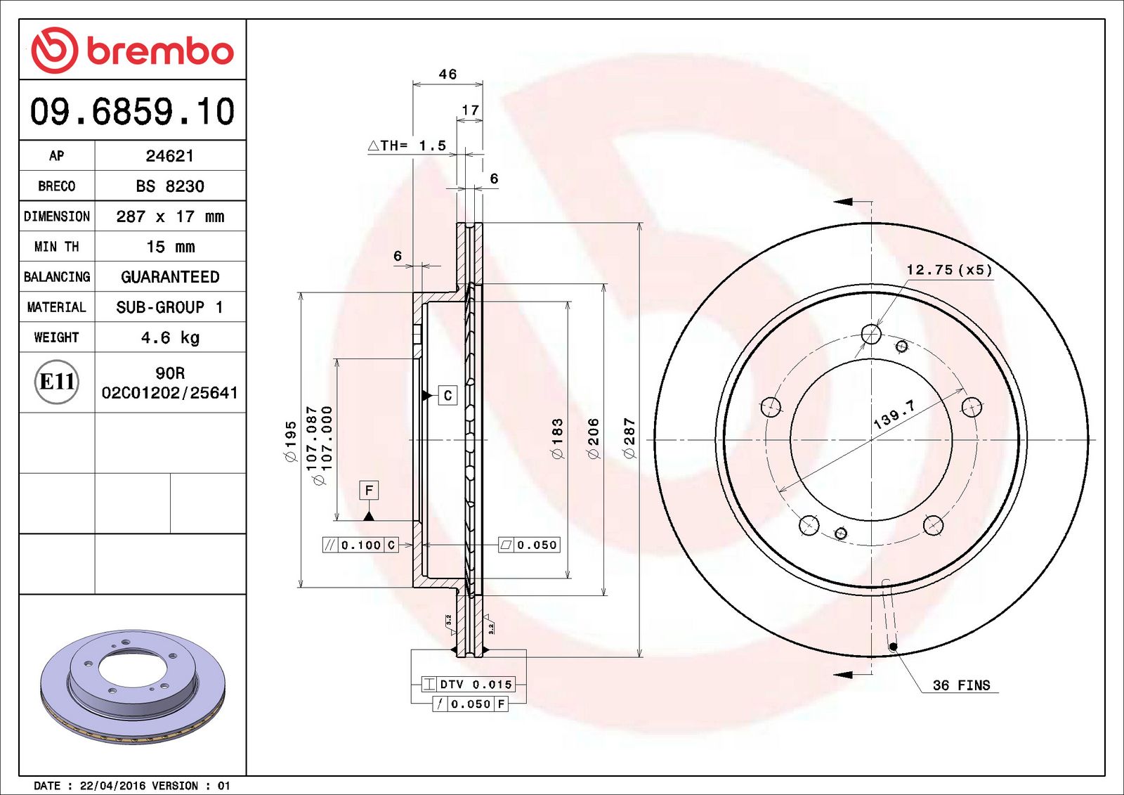 PRIME Front Disc Brake Rotor - 09.6859.10_01