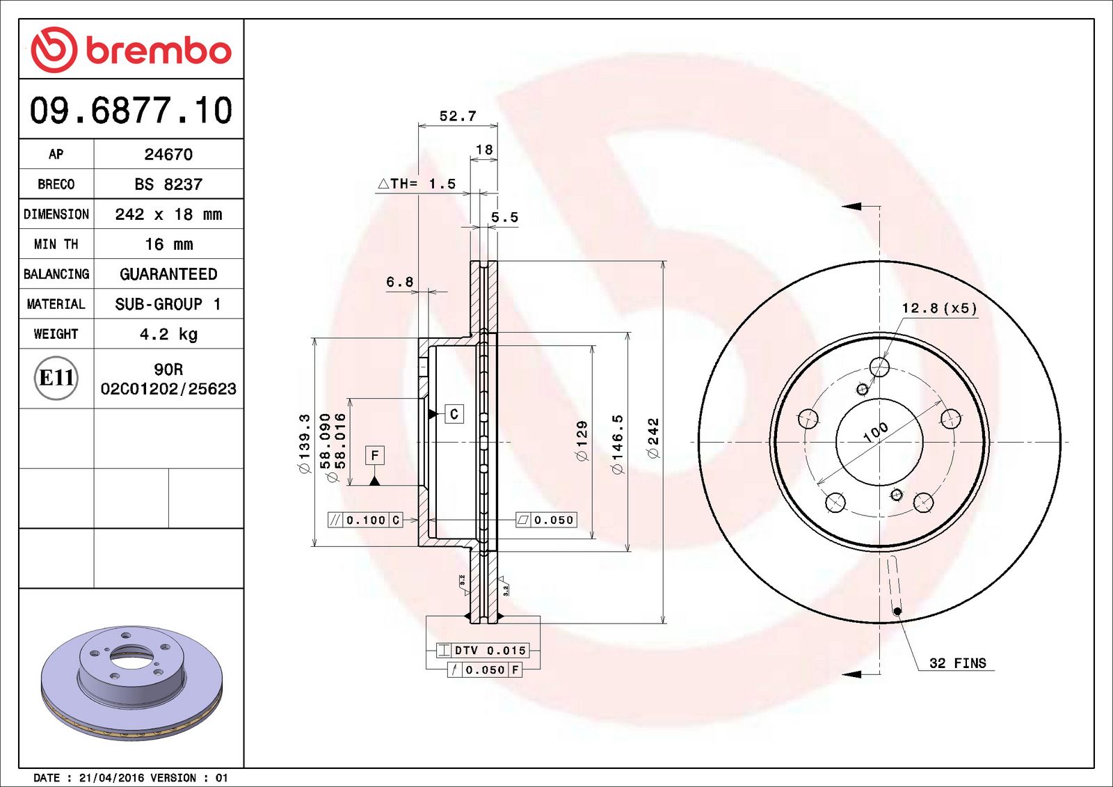 PRIME Front Disc Brake Rotor - 09.6877.10_02