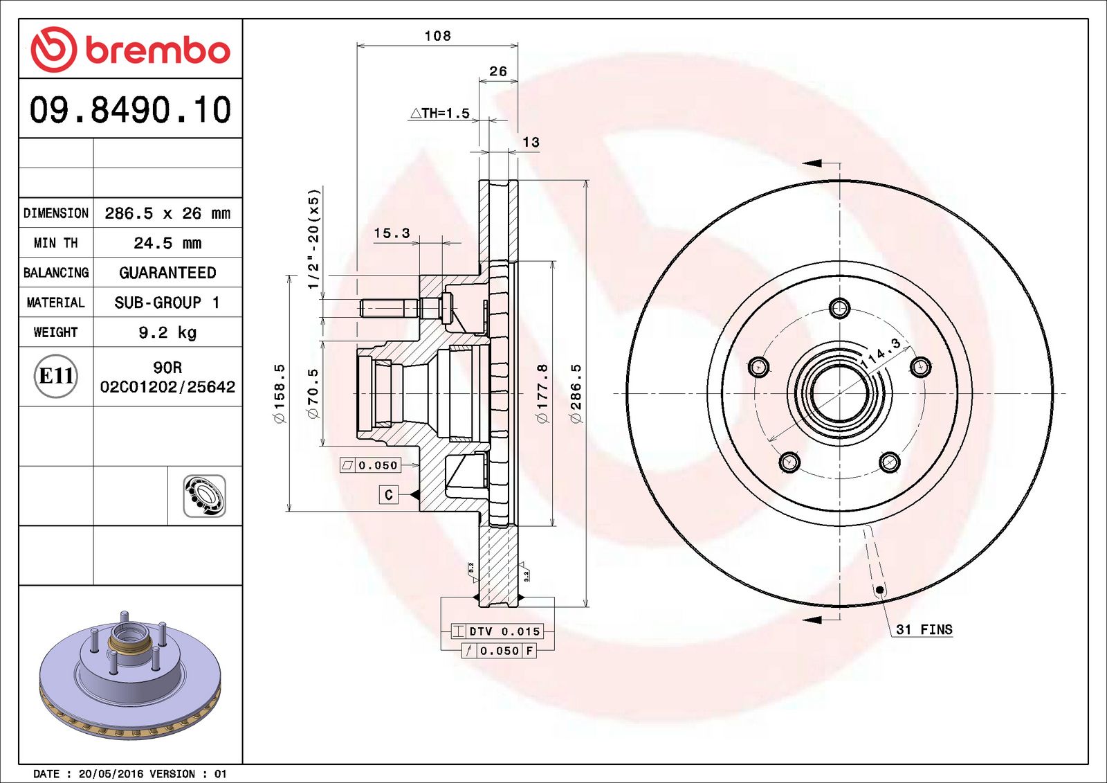 PRIME Front Disc Brake Rotor - 09.8490.10_06