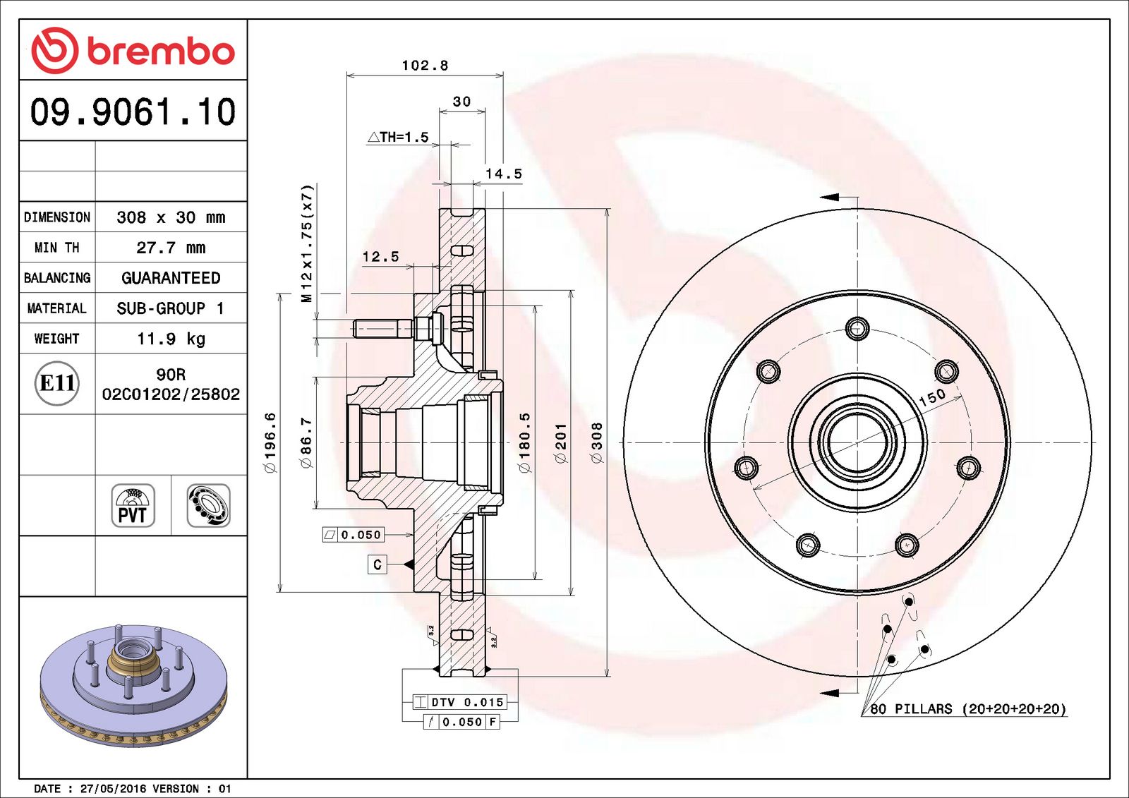 PRIME Front Disc Brake Rotor - 09.9061.10_01