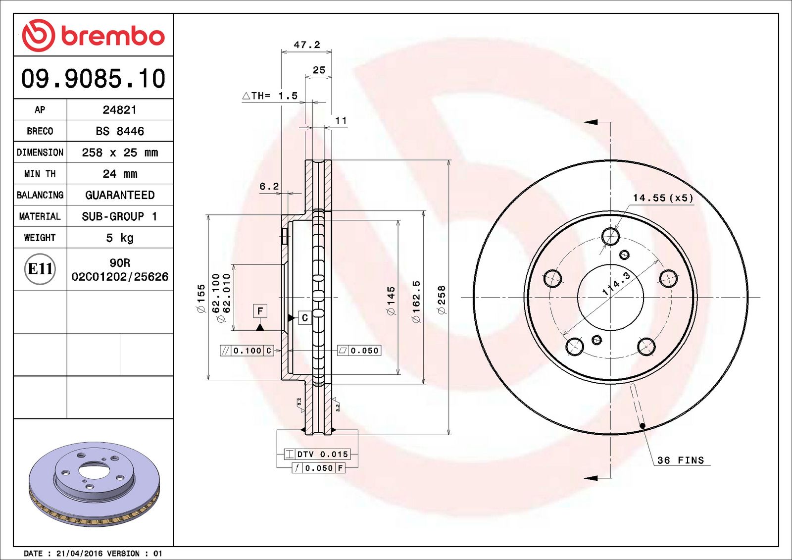 PRIME Front Disc Brake Rotor - 09.9085.10_06