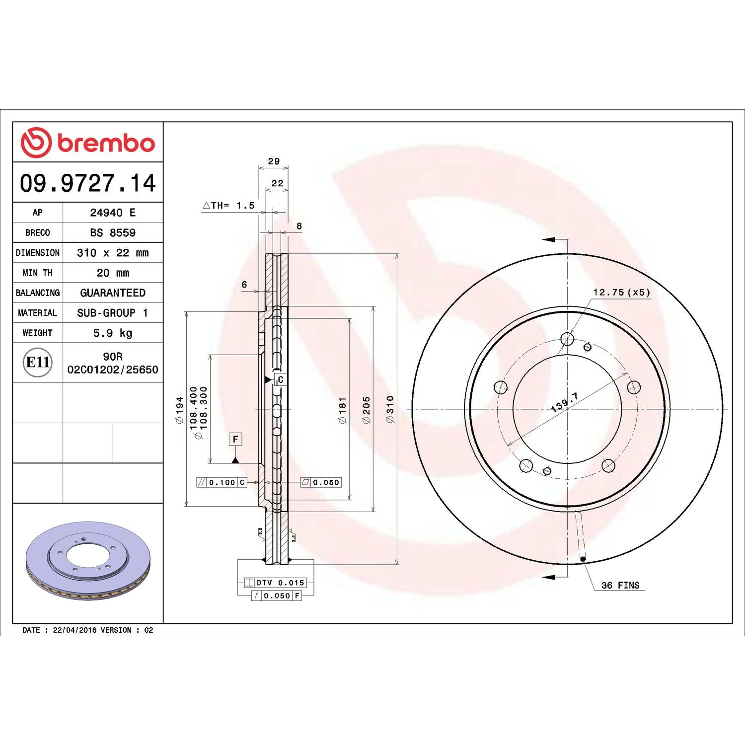 PRIME Front Disc Brake Rotor - 09.9727.14_06