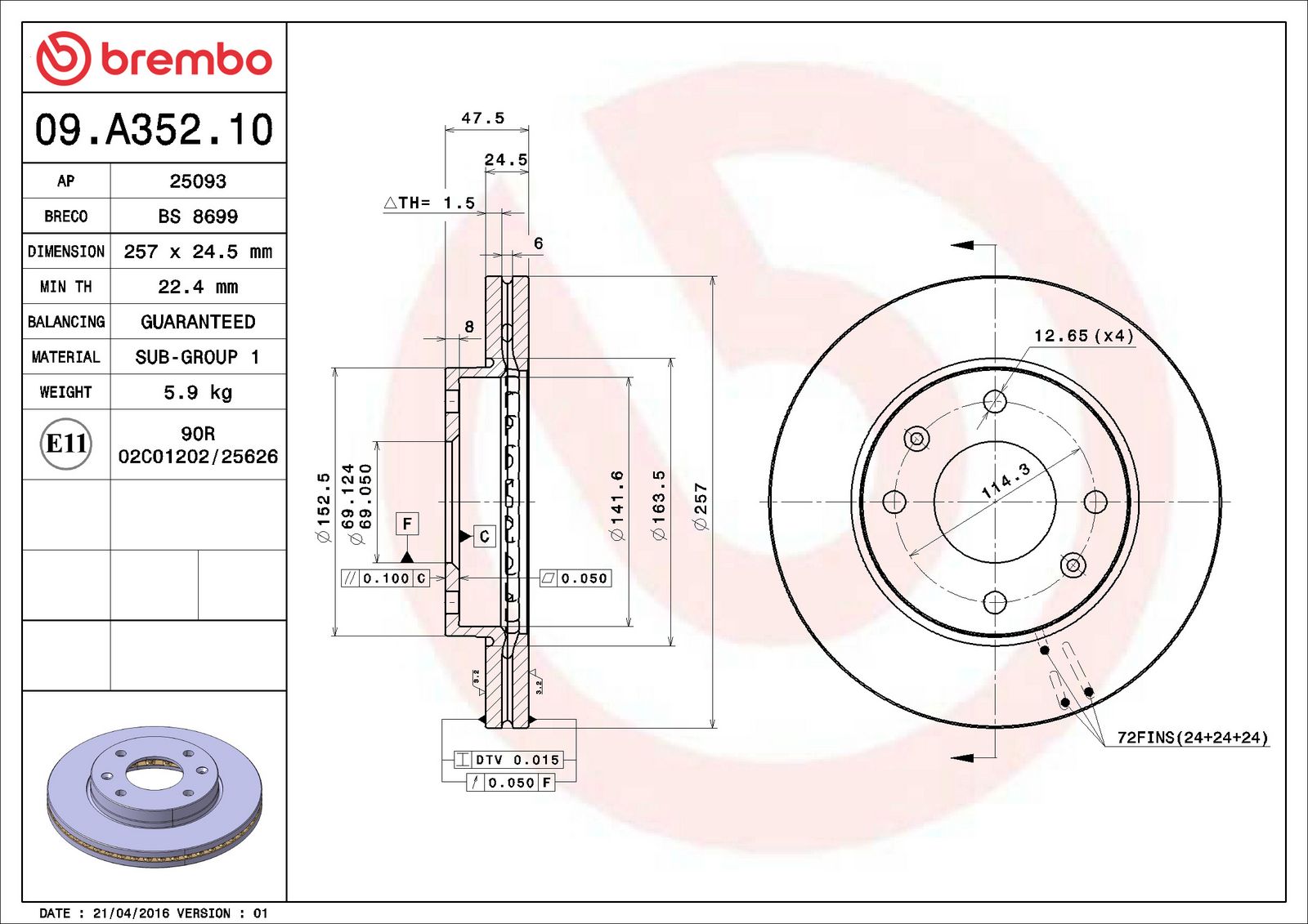 PRIME Front Disc Brake Rotor - 09.A352.10_01