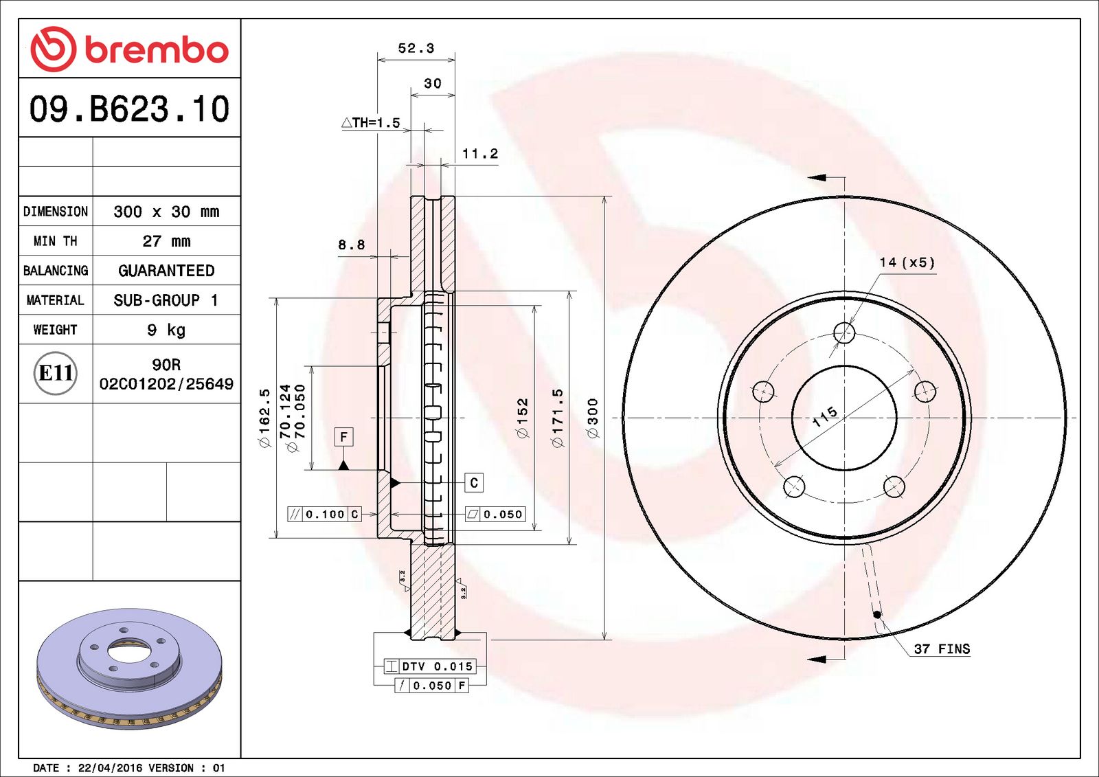PRIME Front Disc Brake Rotor - 09.B623.10_06