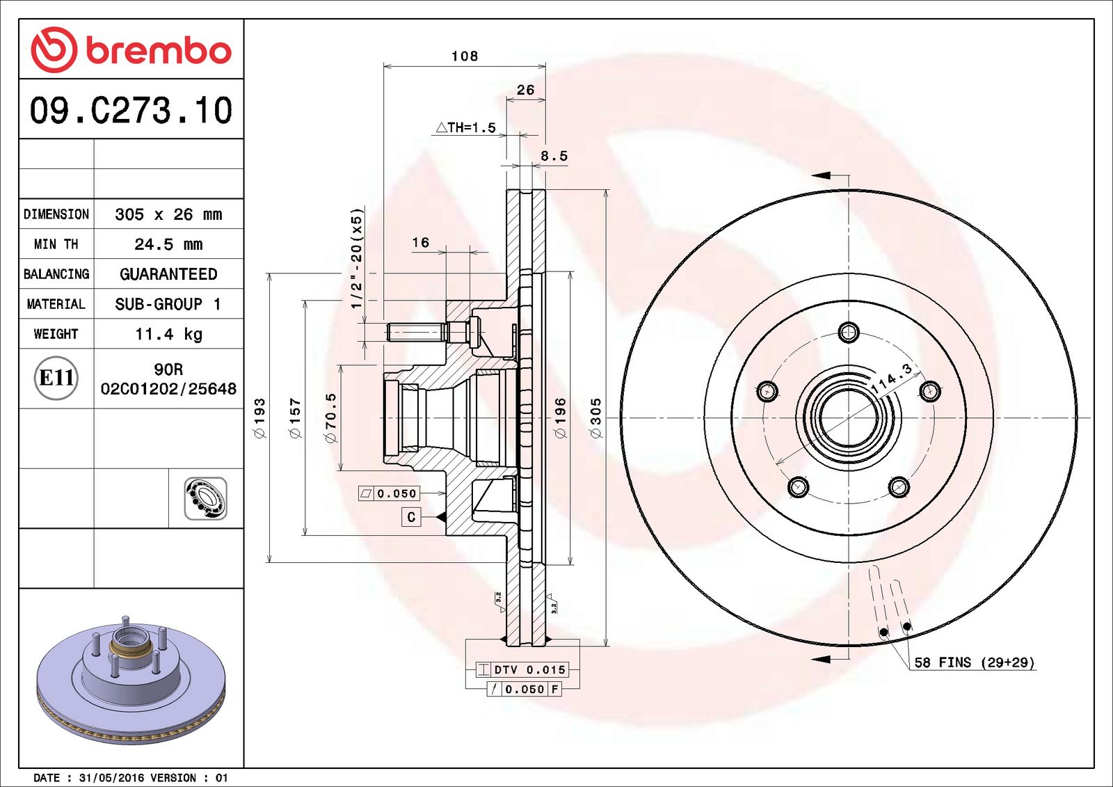 PRIME Front Disc Brake Rotor - 09.C273.10_06