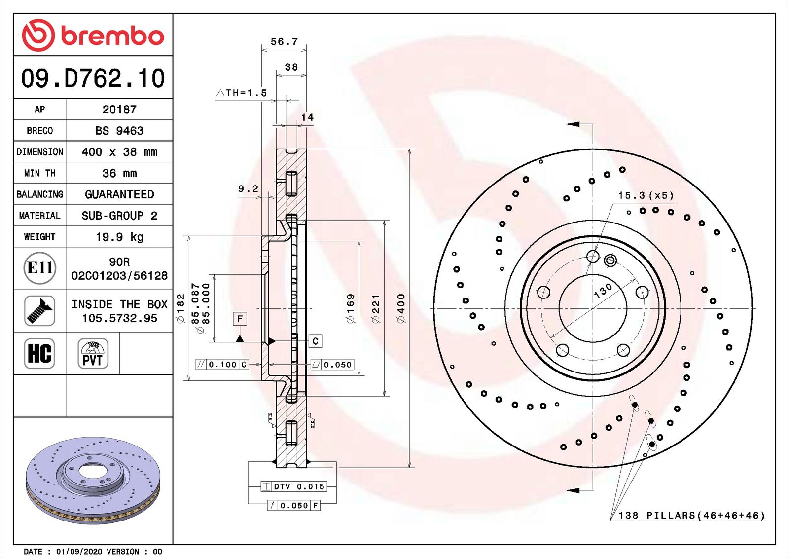 PRIME Front Disc Brake Rotor - 09.D762.10_07