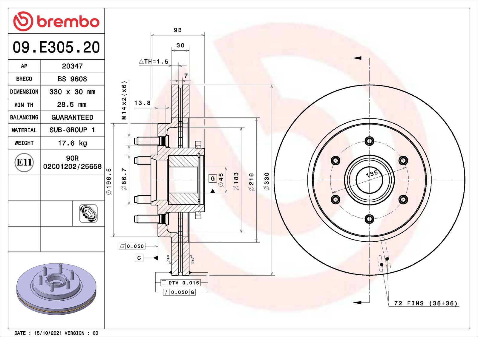 PRIME Front Disc Brake Rotor - 09.E305.20_01
