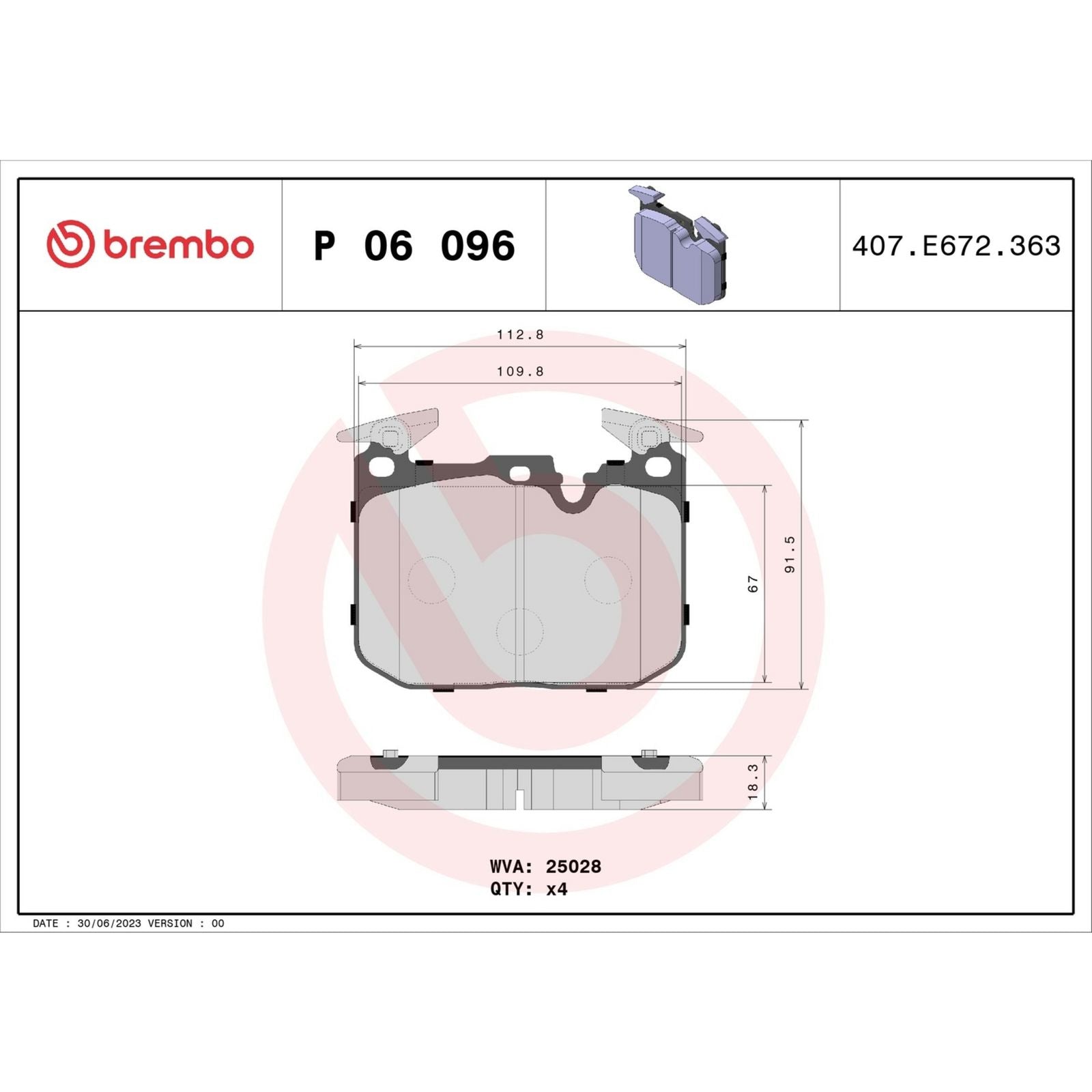PRIME Low-Met Front Disc Brake Pad Set P06096 | Brembostore
