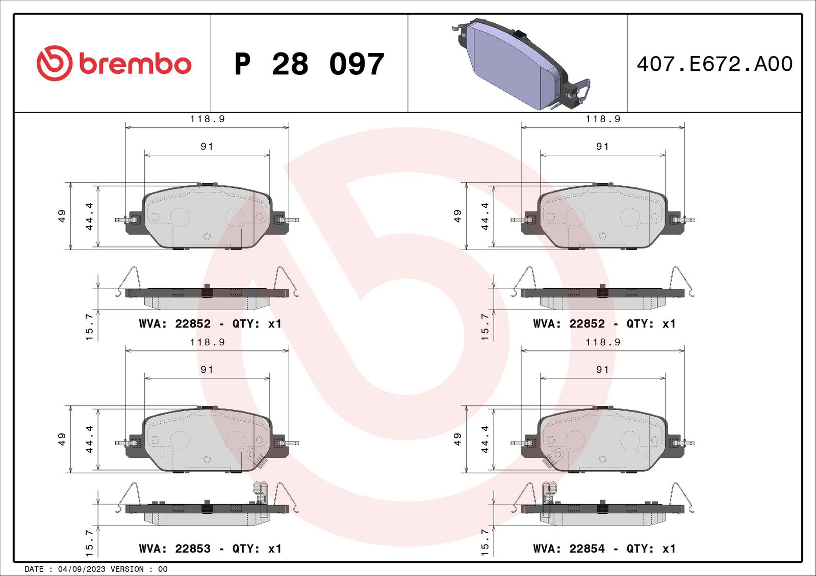 PRIME Low-Met Rear Disc Brake Pad Set - P28097_01