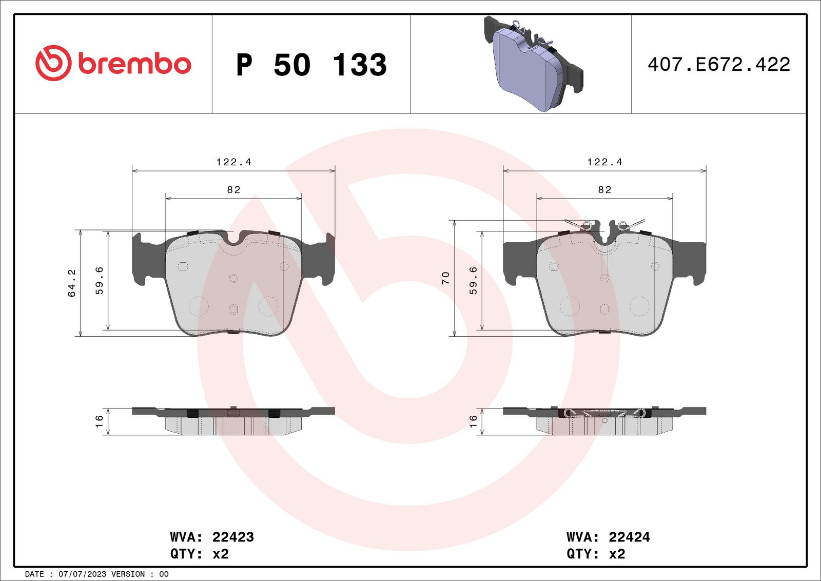 PRIME Low-Met Rear Disc Brake Pad Set - P50133_03