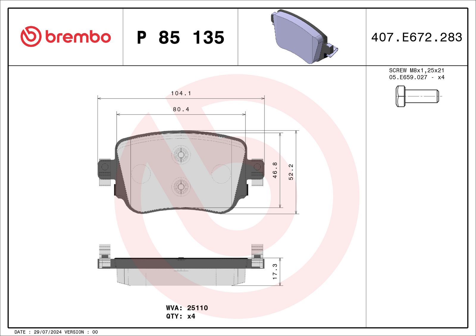 PRIME Low-Met Rear Disc Brake Pad Set - P85135_01