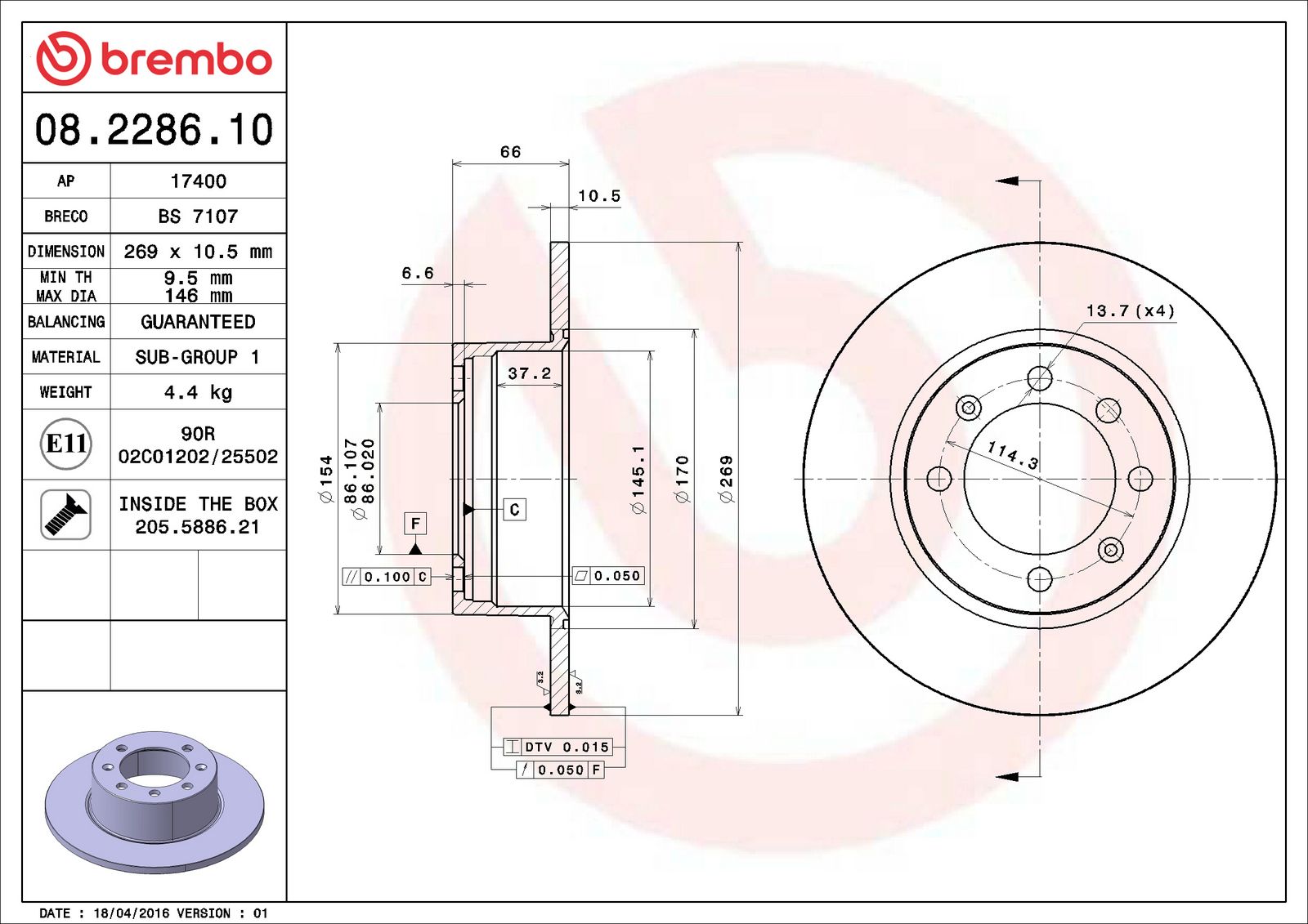 PRIME Rear Disc Brake Rotor - 08.2286.10_07