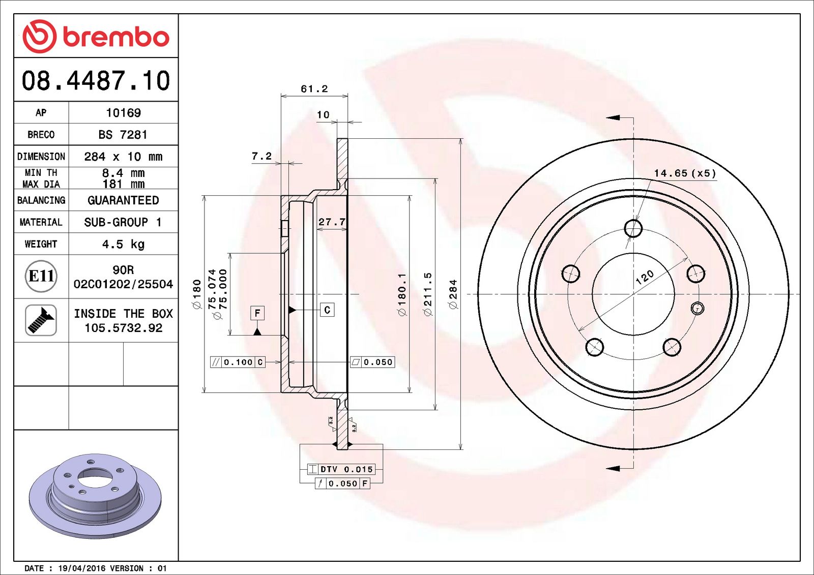 PRIME Rear Disc Brake Rotor - 08.4487.10_06
