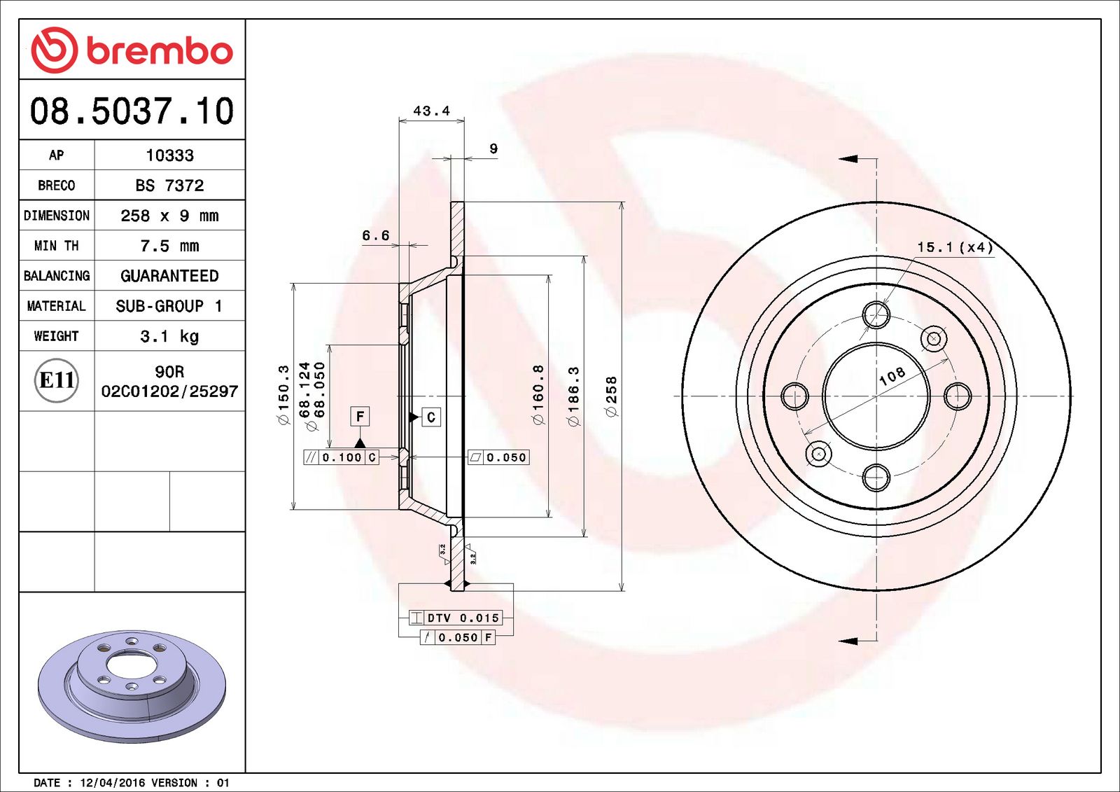 PRIME Rear Disc Brake Rotor - 08.5037.10_06