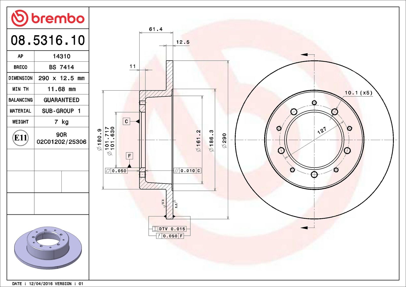 PRIME Rear Disc Brake Rotor - 08.5316.10_06
