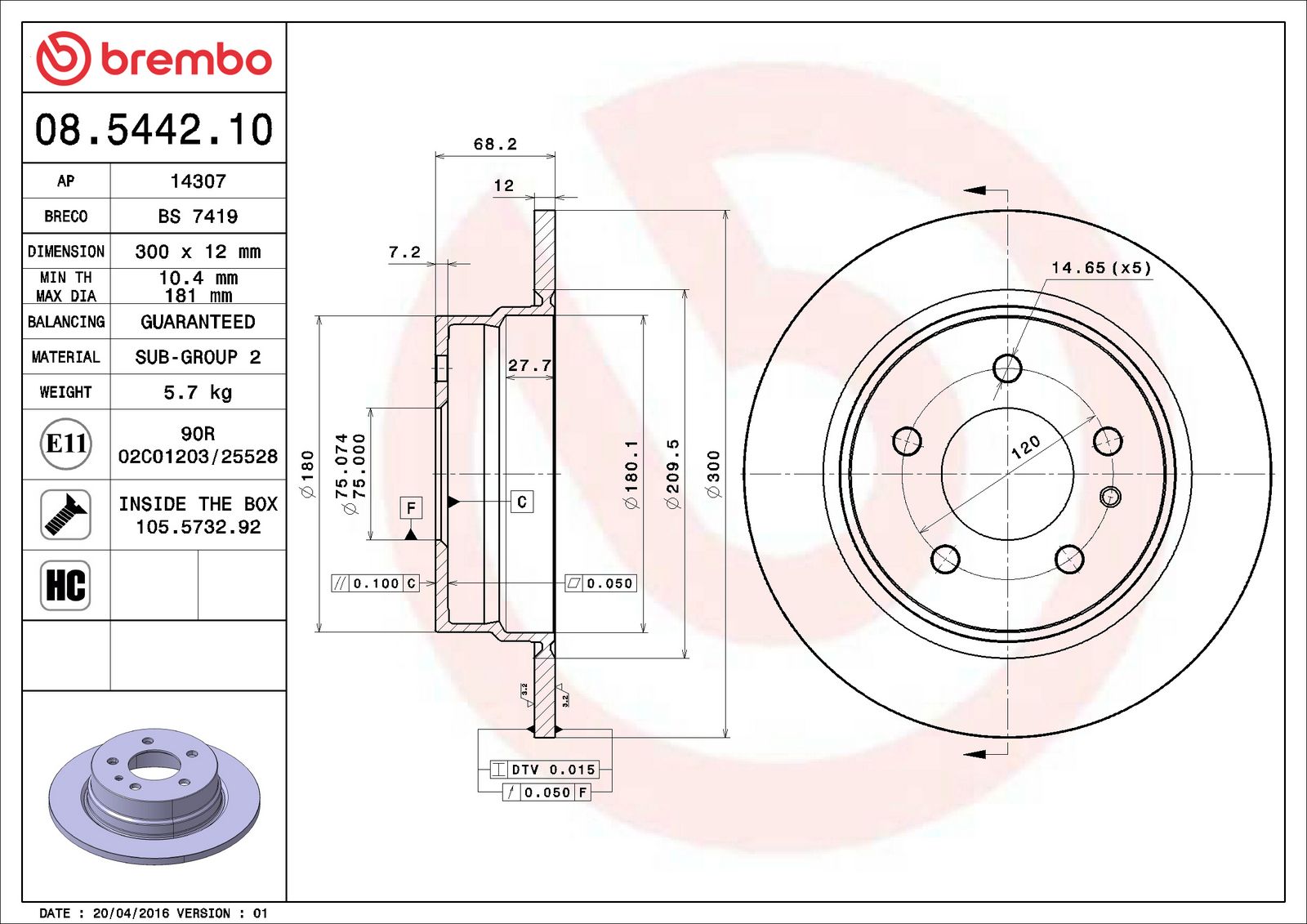 PRIME Rear Disc Brake Rotor - 08.5442.10_07