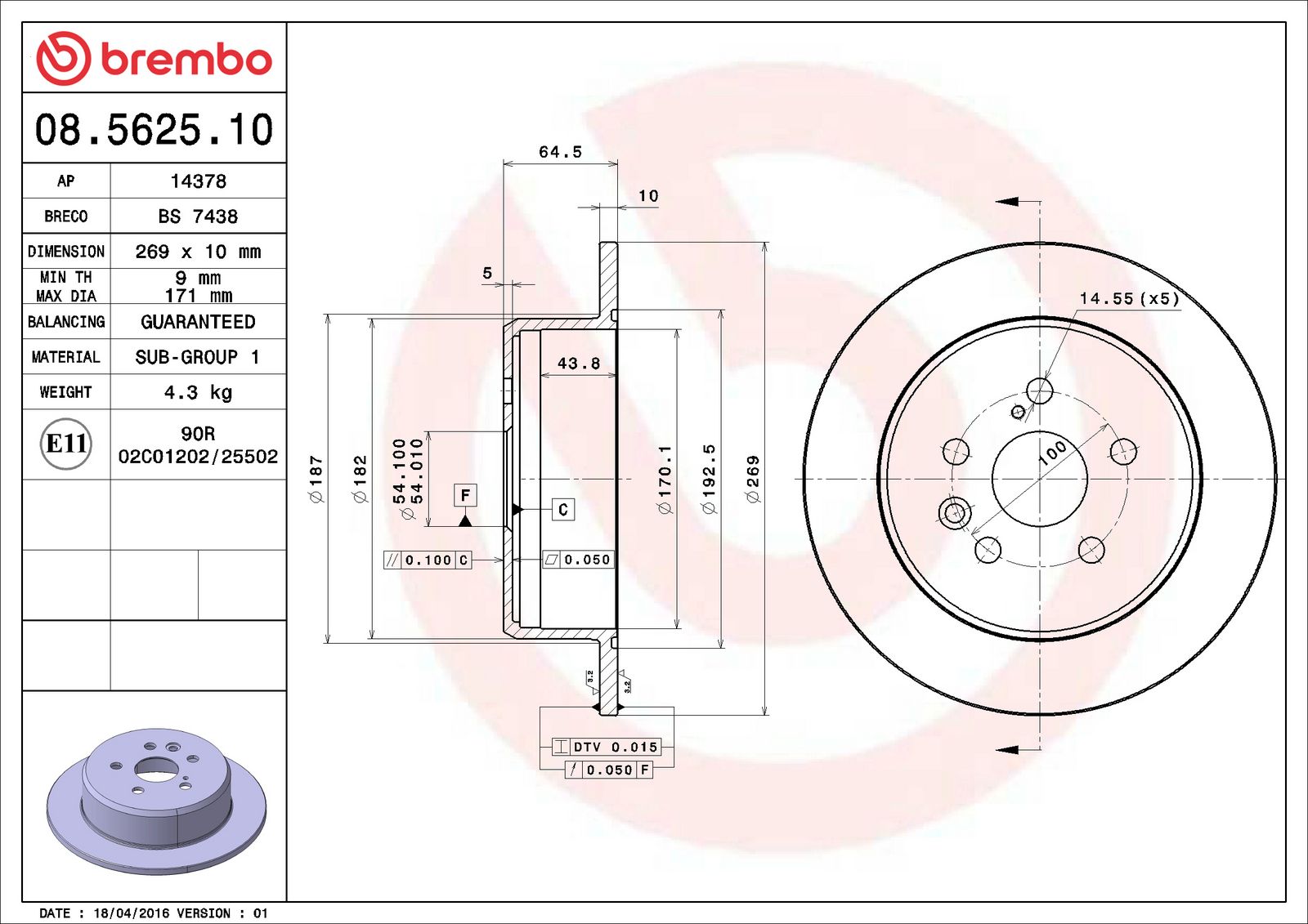 PRIME Rear Disc Brake Rotor - 08.5625.10_02