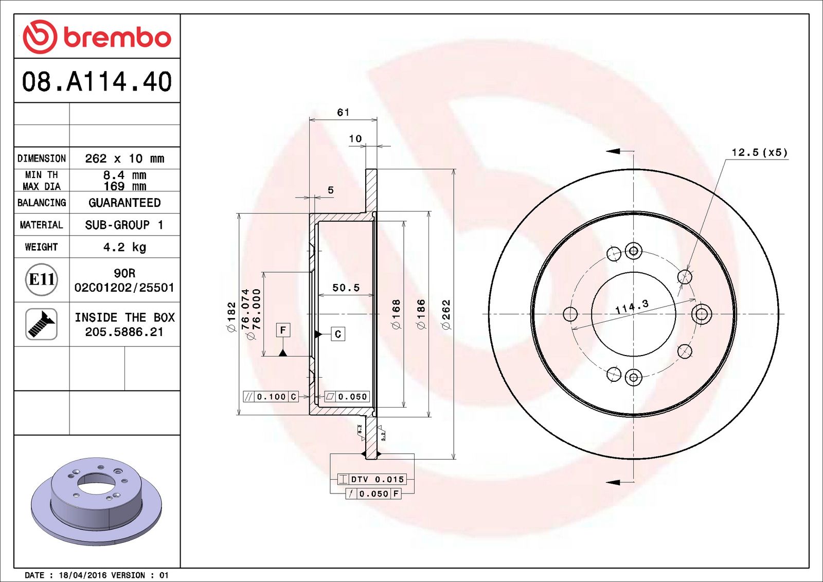 PRIME Rear Disc Brake Rotor - 08.A114.40_06