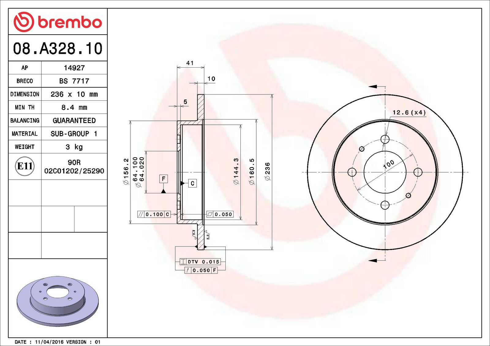 PRIME Rear Disc Brake Rotor - 08.A328.10_01