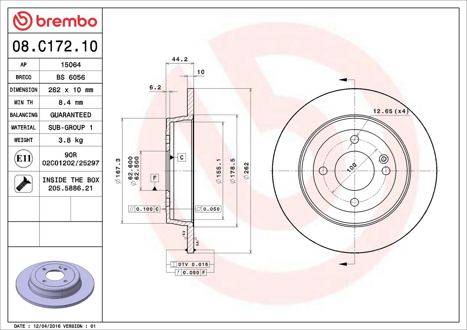 PRIME Rear Disc Brake Rotor - 08.C172.10_06