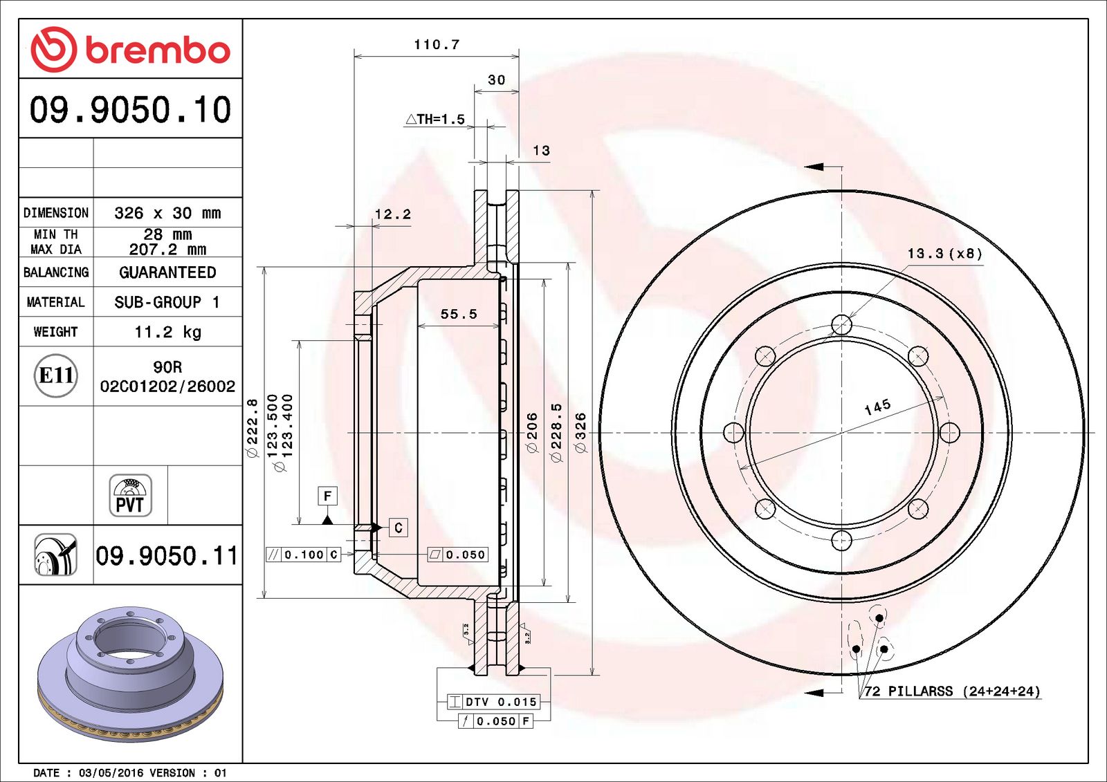 PRIME Rear Disc Brake Rotor - 09.9050.10_06