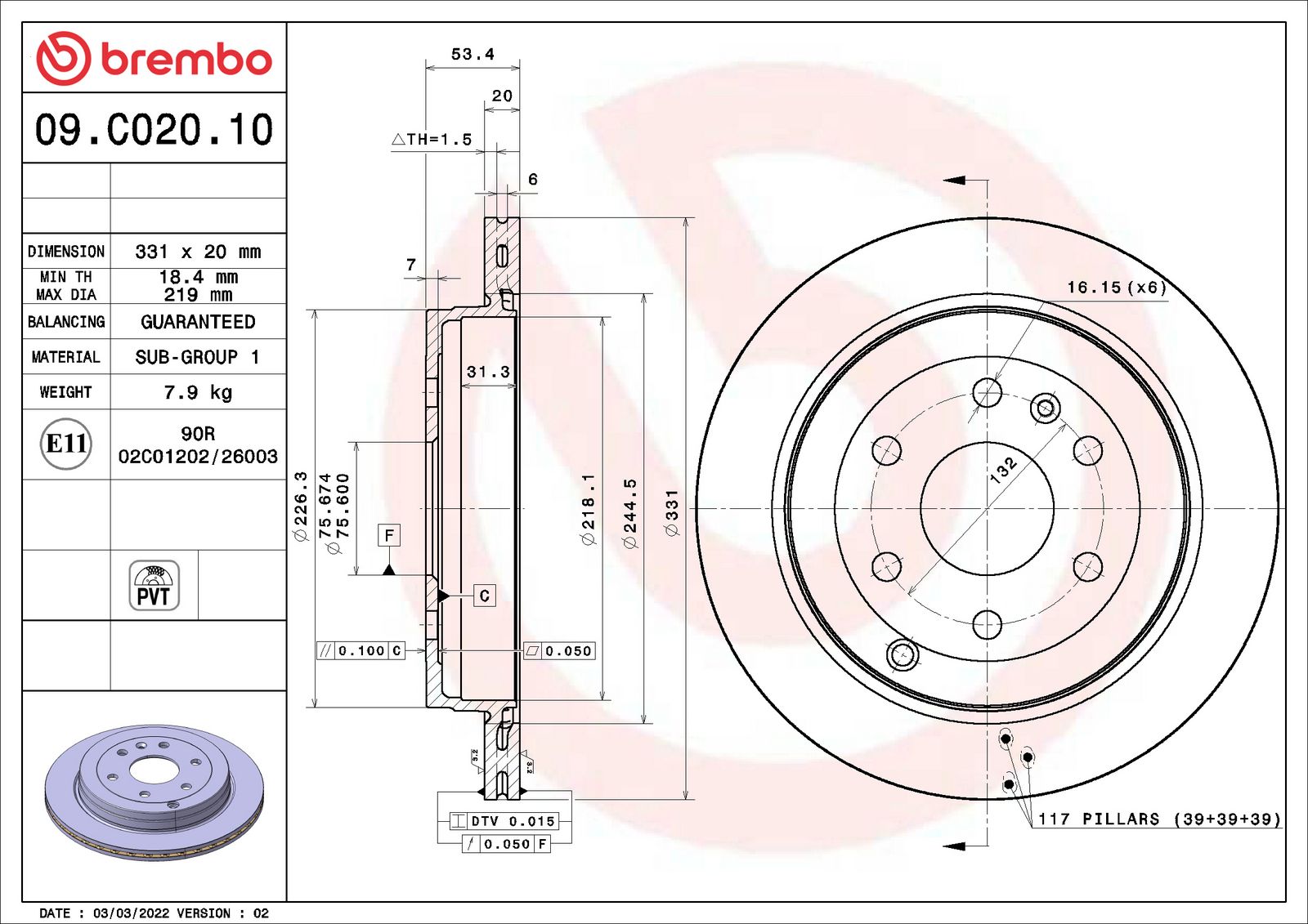 PRIME Rear Disc Brake Rotor - 09.C020.10_01
